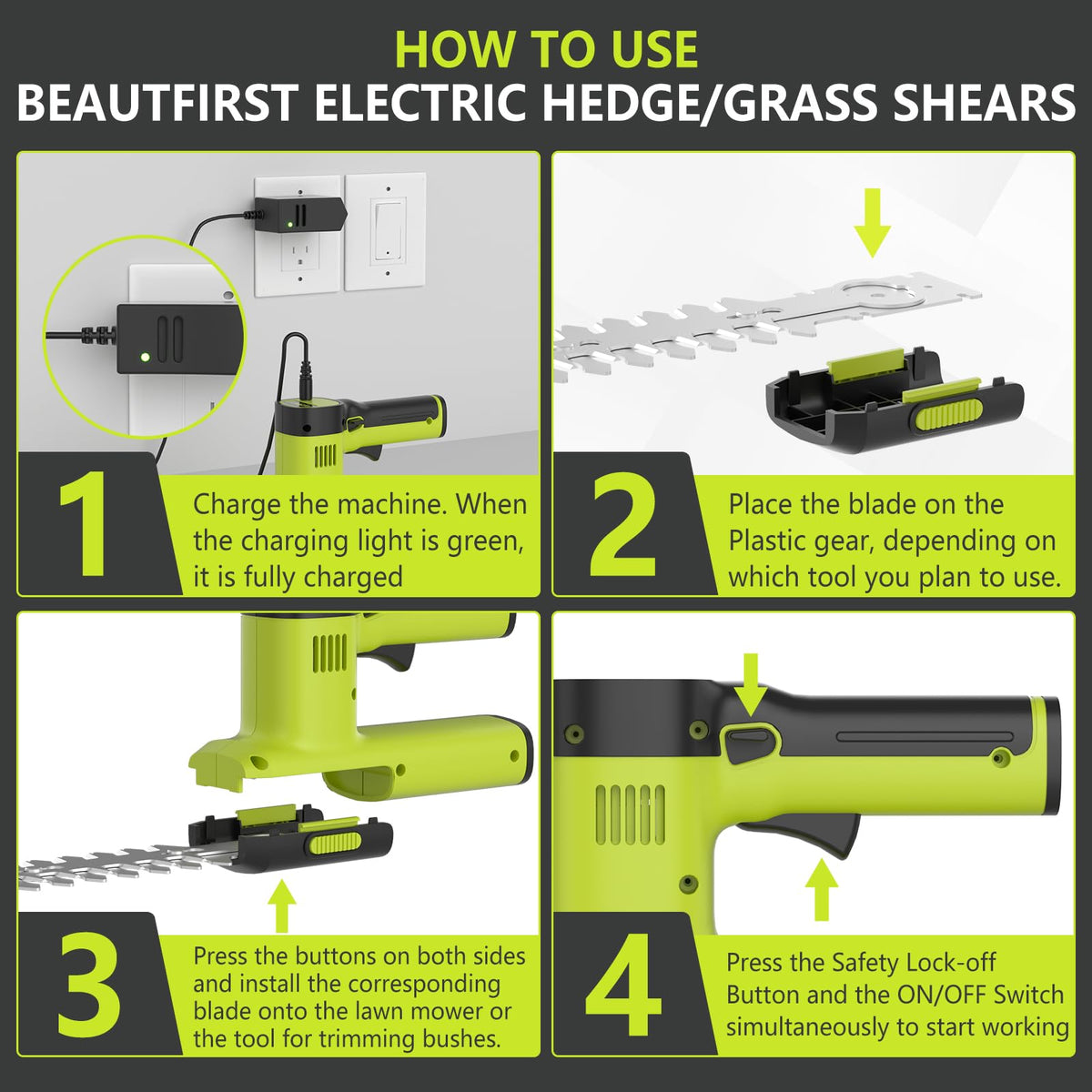 BeautFirst built-in 1500mAh battery powers cordless trimming anywhere in the yard.