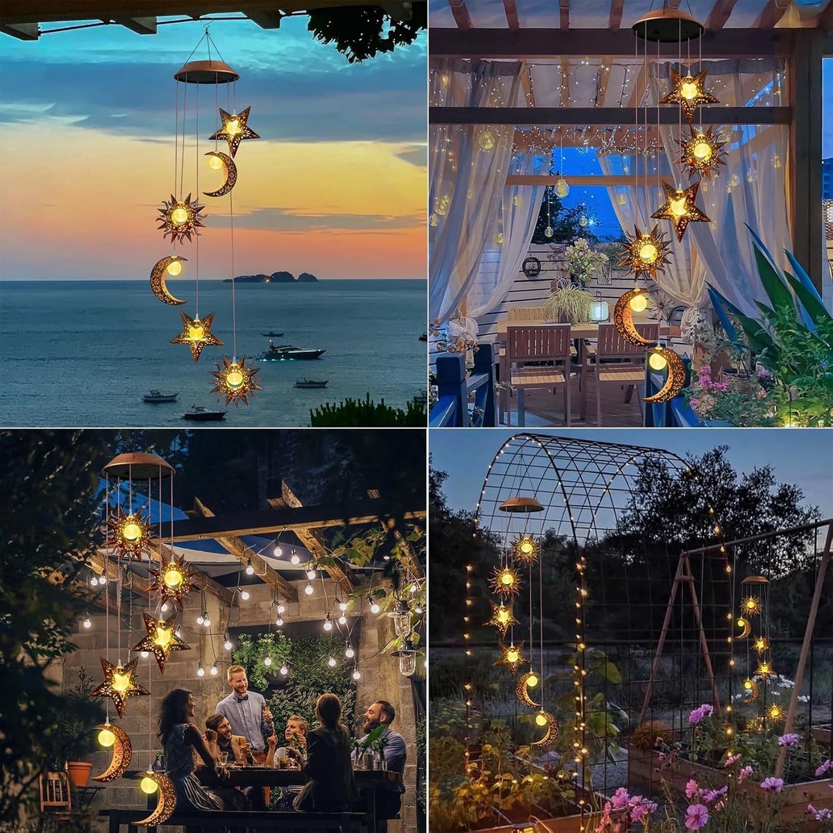 Beautyard solar wind chimes LED lights brighten balconies with eco-friendly energy.