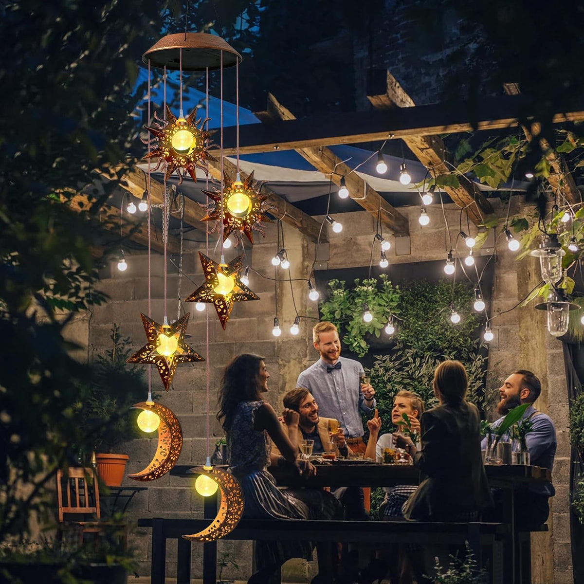 Beautyard solar wind chimes feature waterproof panel for year-round use.