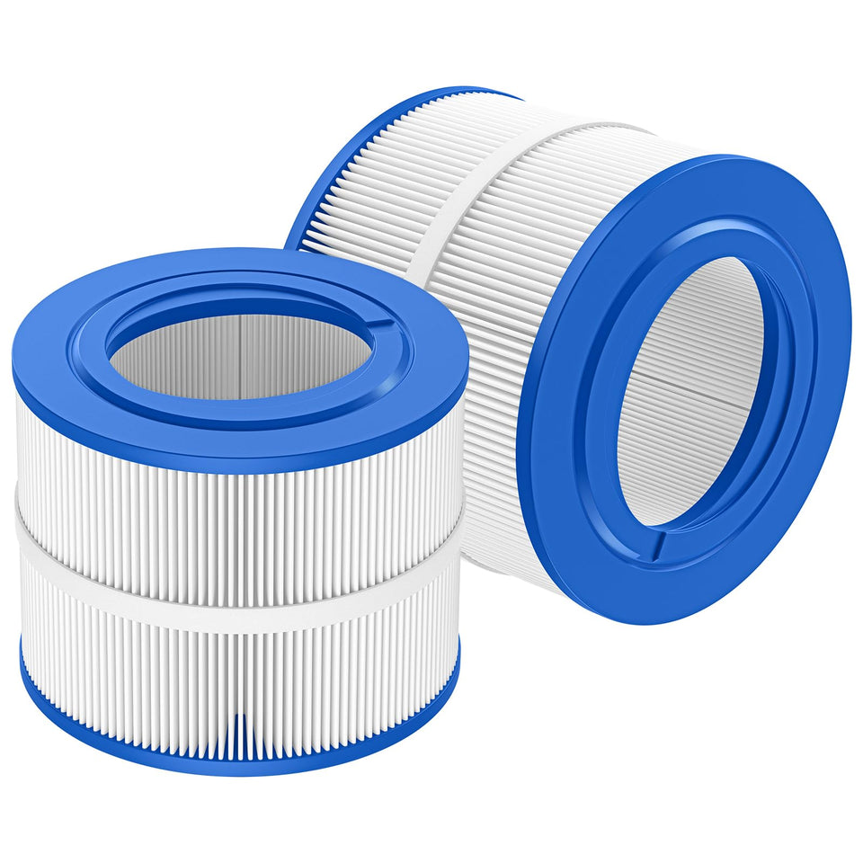 Beckacher two-pack spa filter compatible with Pleatco and BullFrog for clean water.