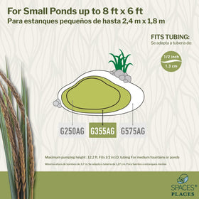 Beckett G355AG demonstrates 355 GPH flow for ponds and containers.