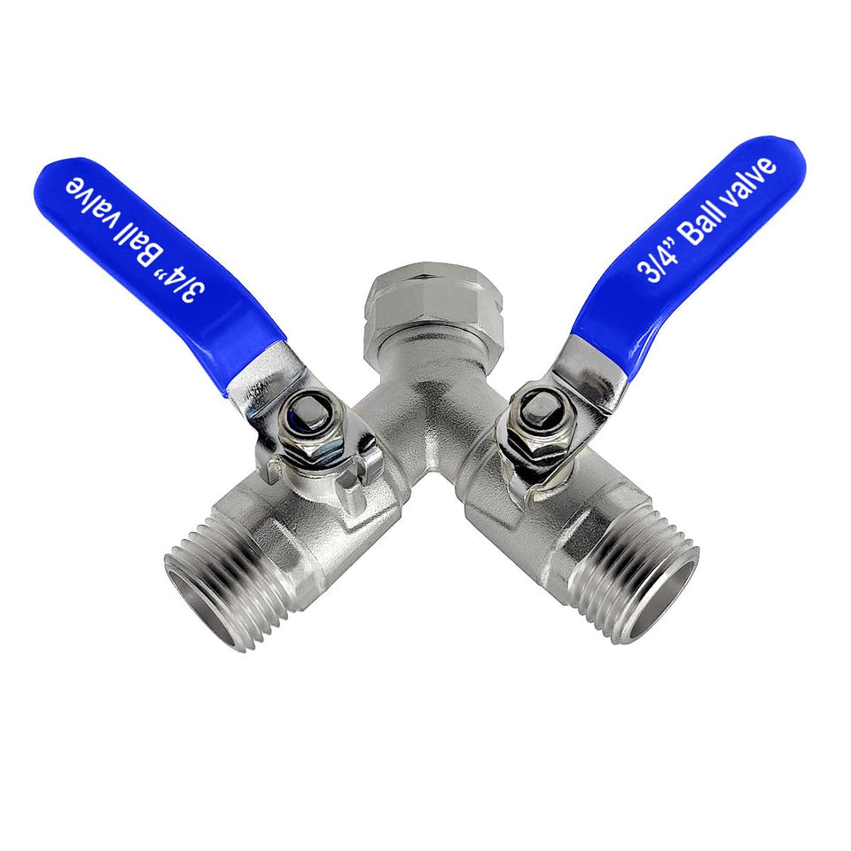 Beduan 2-way hose splitter in stainless steel for efficient garden irrigation.