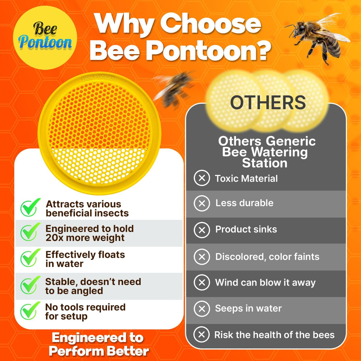 Bee Pontoon bright yellow ornament enhances garden aesthetics while inviting pollinators.