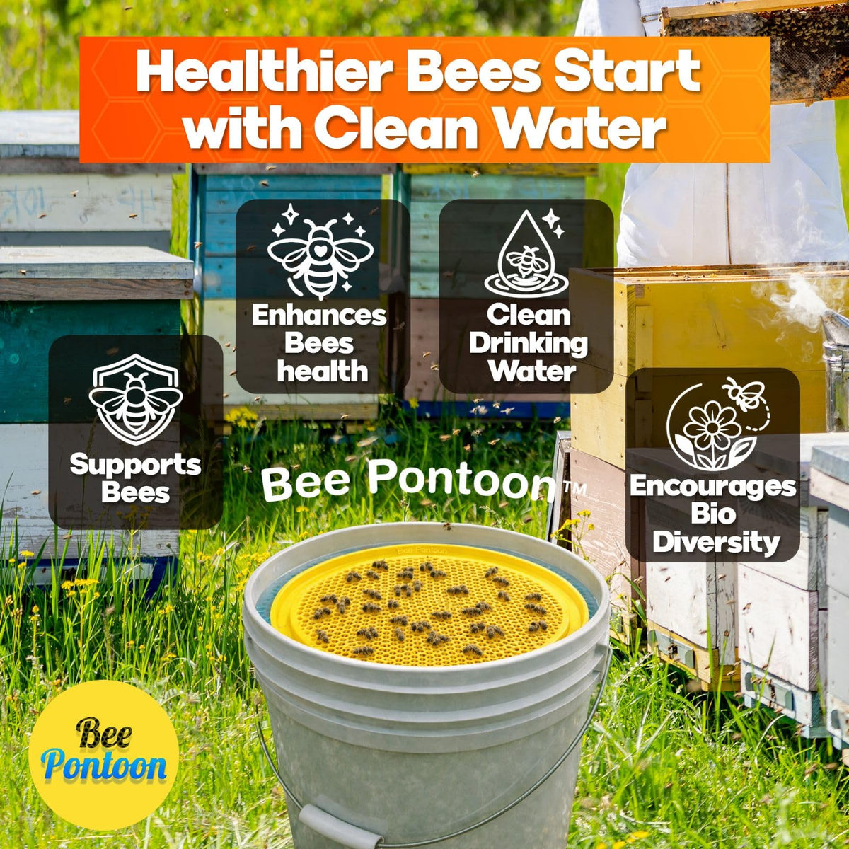Bee Pontoon hexagonal water compartments prevent drowning during hydration.