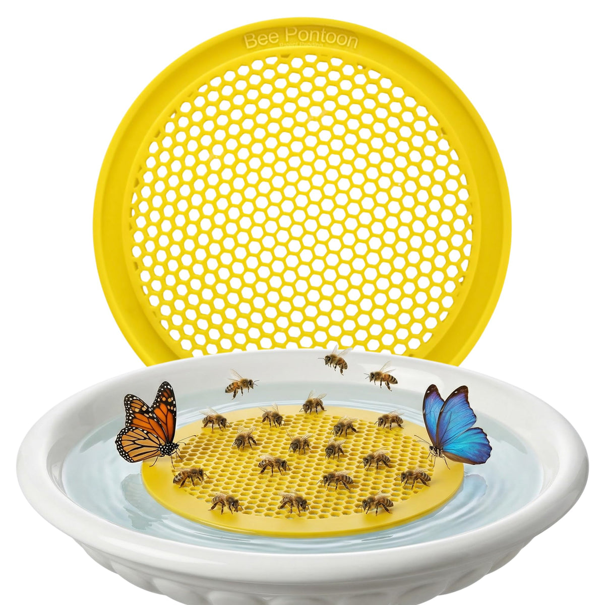Bee Pontoon honeycomb floating landing pad invites pollinators to land safely.
