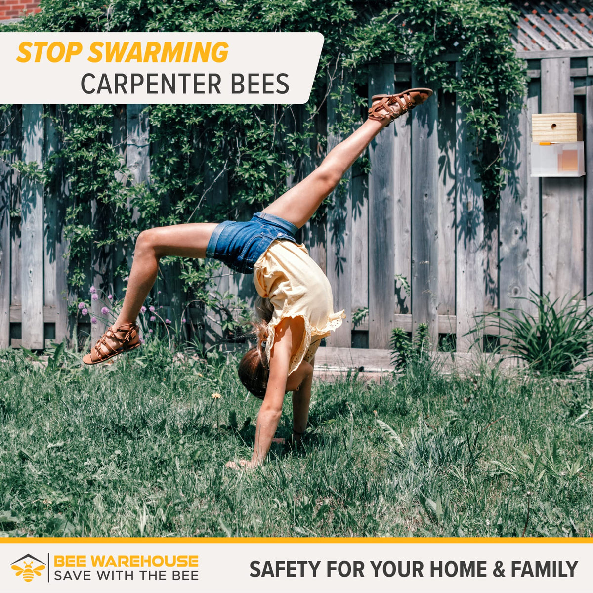 Bee Warehouse trap mounted outdoors with weather-ready design.
