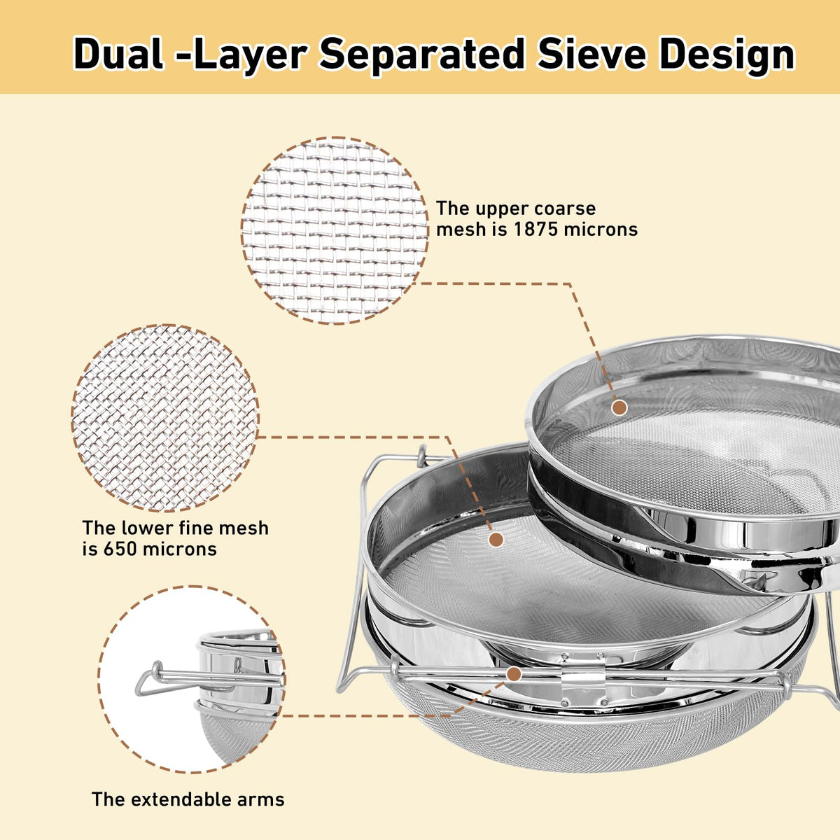 BeeCastle adjustable-arm strainer extending to fit 5-gallon buckets