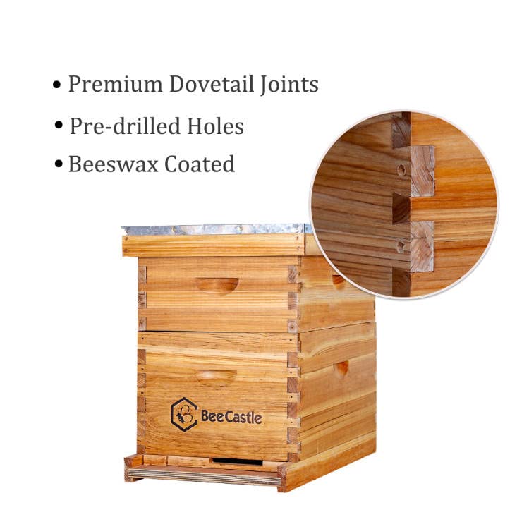 Close-up of BeeCastle cedarwood hive construction