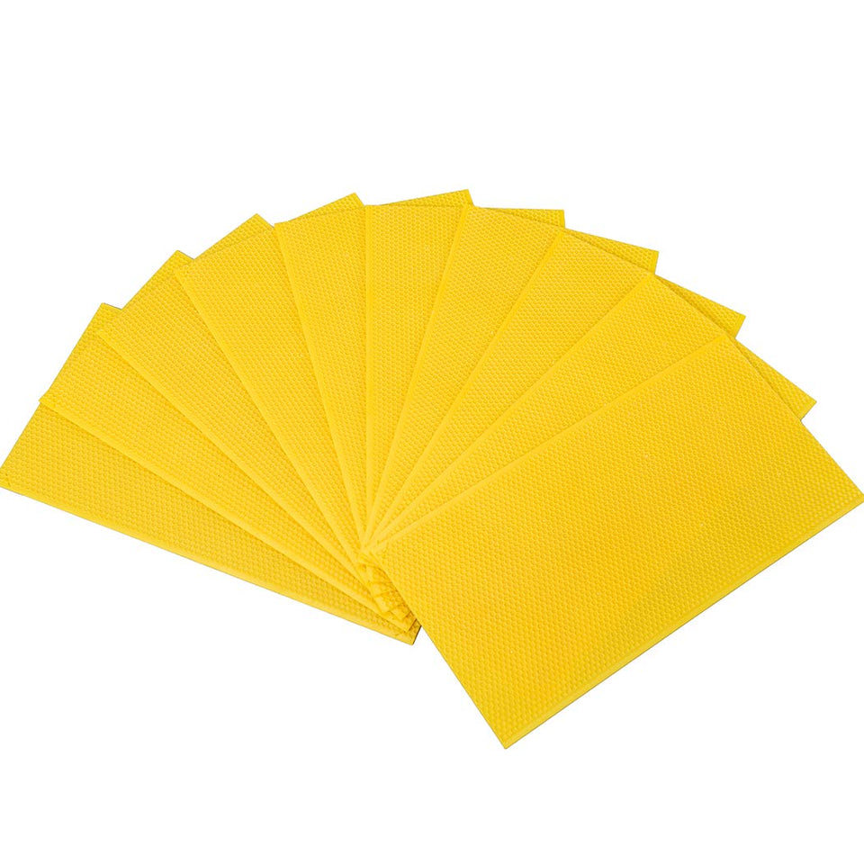 BeeCastle yellow foundation sheet, front view, durable beeswax coating for deep frames.