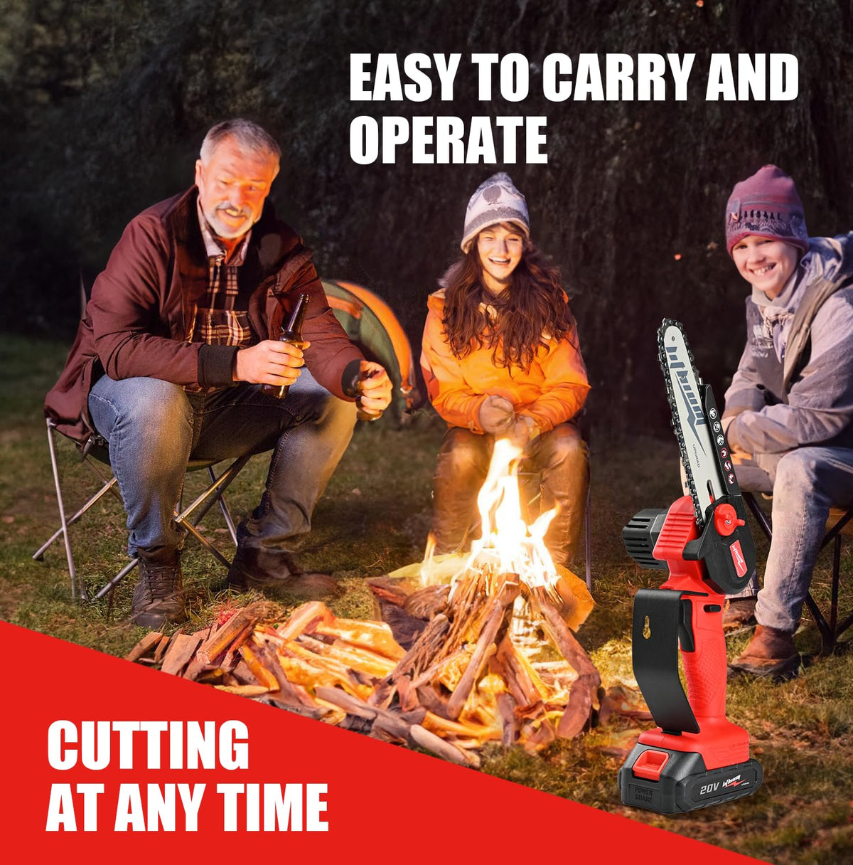 Beedeck Mini Chainsaw kit includes batteries, charger, and case.