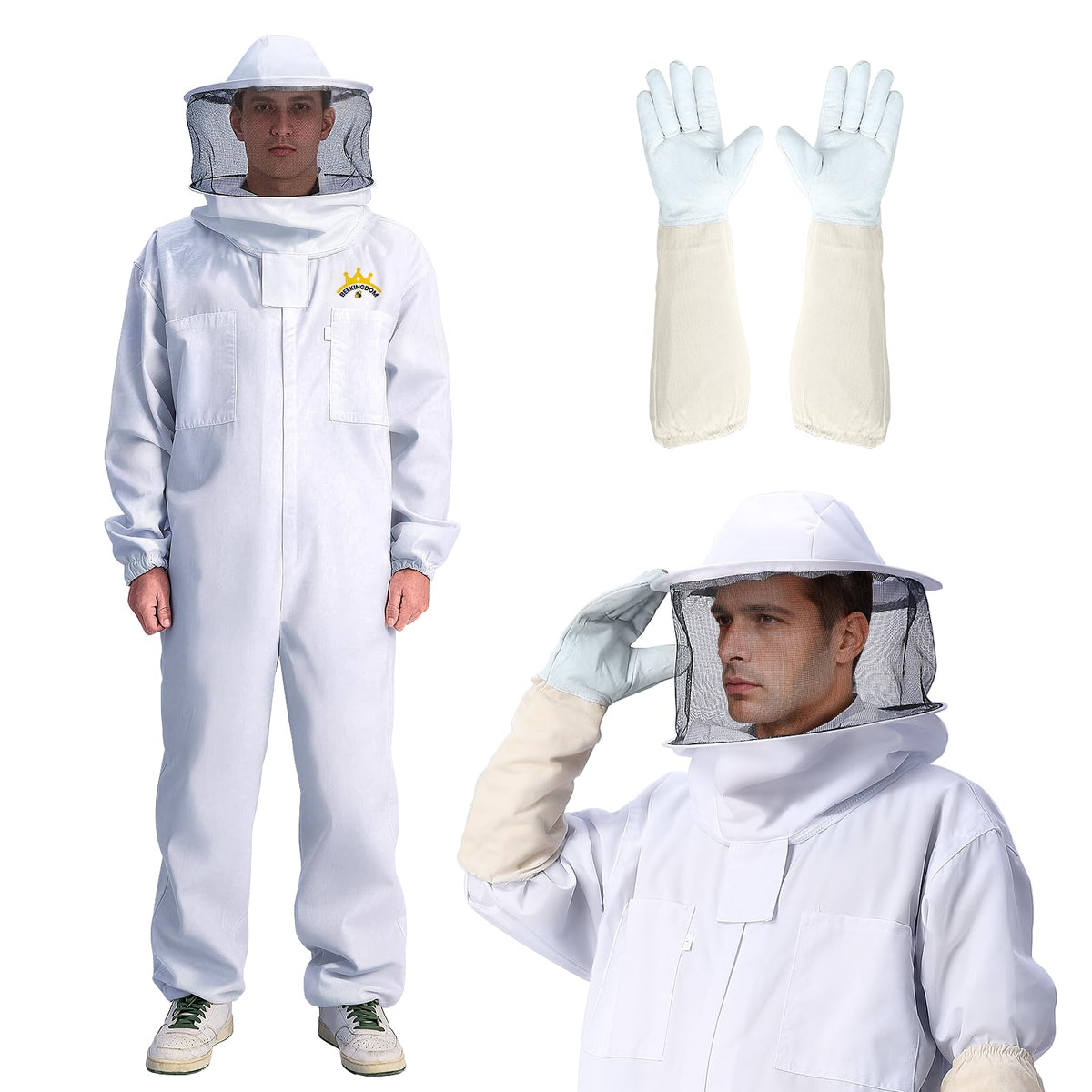 Beekingdom professional bee suit with round veil for clear visibility and sting protection.