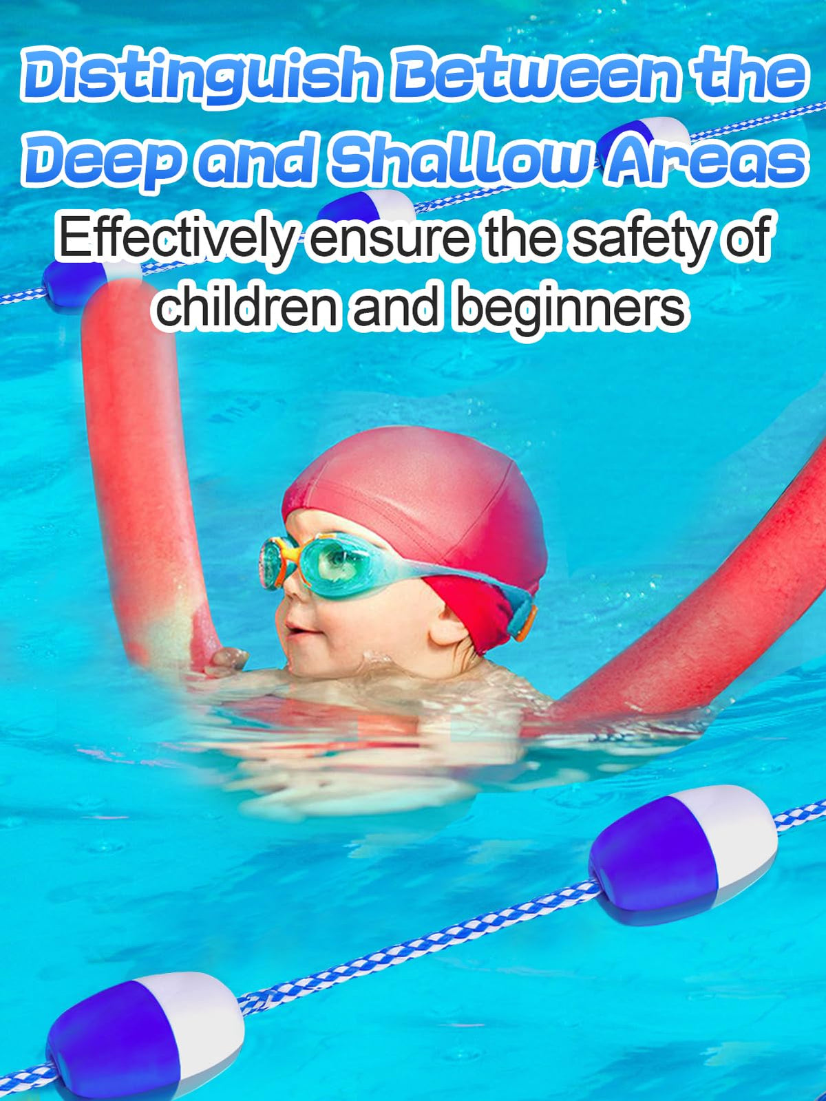 Beeplove colorful buoys add visibility and a playful touch to the pool.
