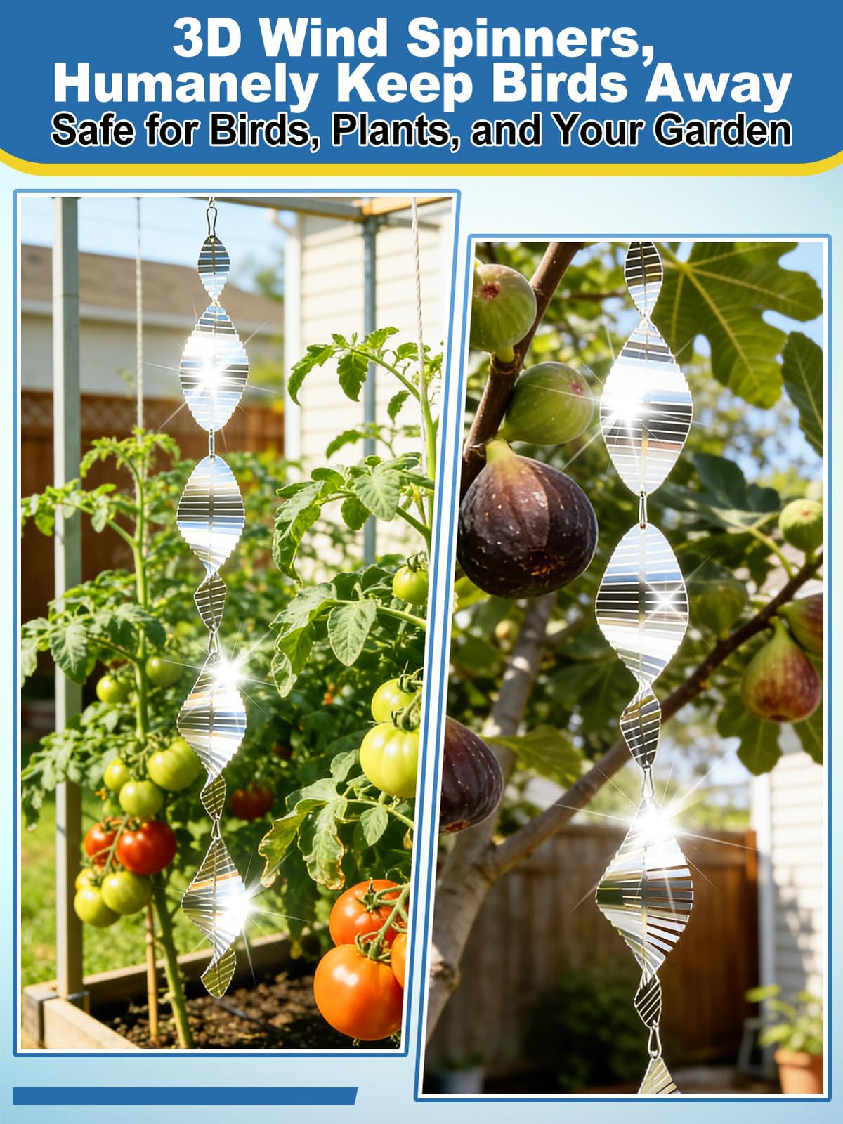 Beeplove wind spinner outdoor decor catches light to reduce bird activity on patios.