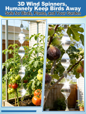 Beeplove wind spinner outdoor decor catches light to reduce bird activity on patios.