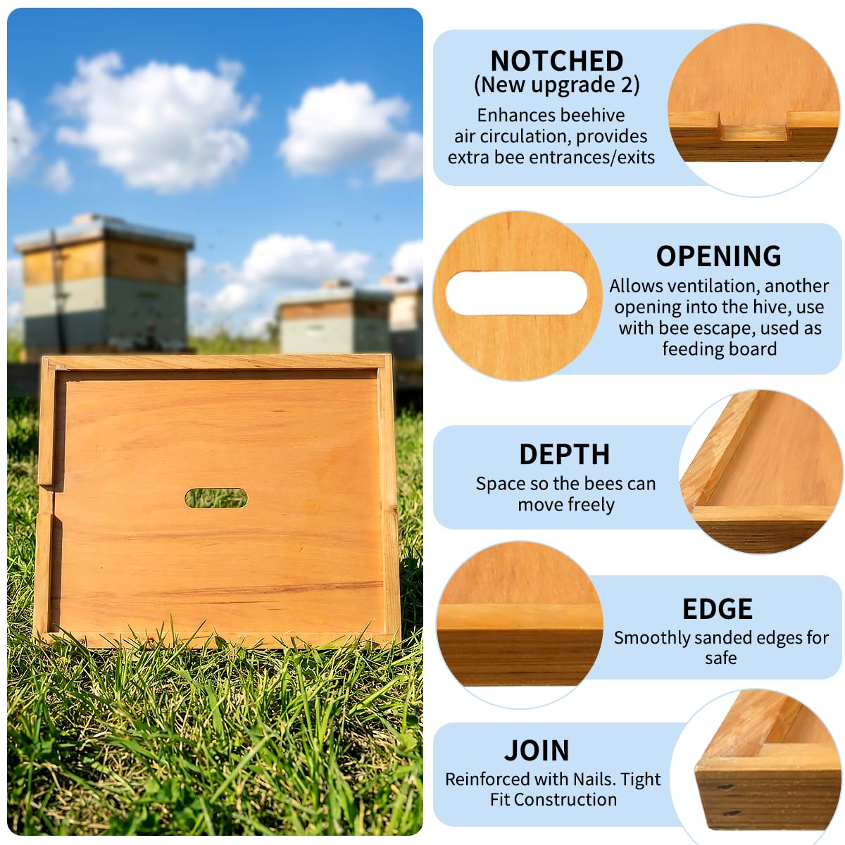 BeeQuestify bee hive inner cover beeswax coating adds natural scent and moisture resistance
