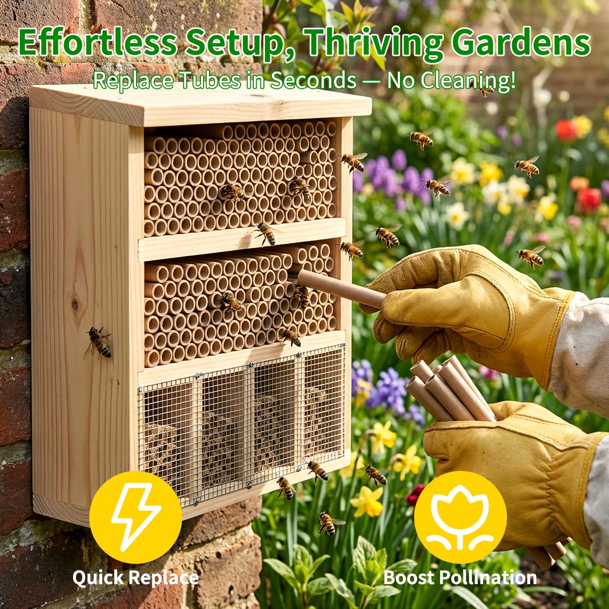 BeeQuestify Mason Bee Tubes Easy Refills reduce cleanup and downtime after season.