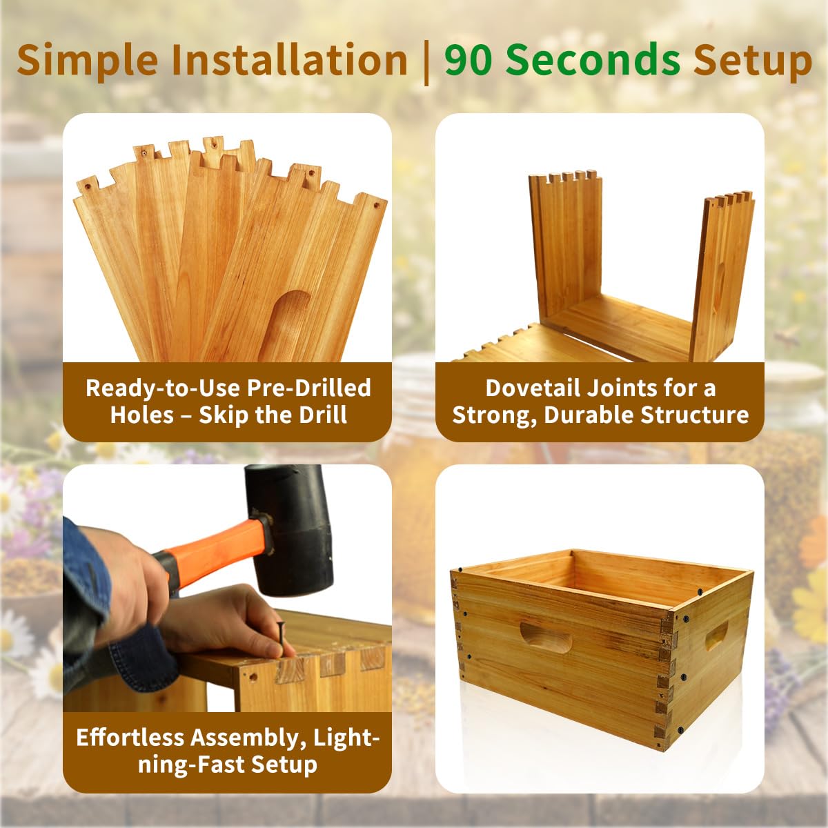 BeeQuestify precisely sized 19-7/8 by 16-1/4 by 9-5/8 inches for airtight stacking.