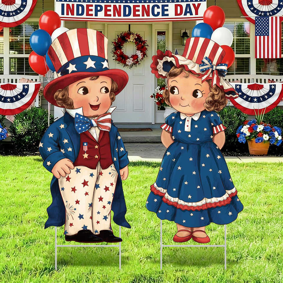 Beeveer 4th of July yard sign with stake, durable for outdoor use.