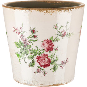 Beeveer ceramic floral pot with ice glaze and pink rose design for stylish indoor decor.