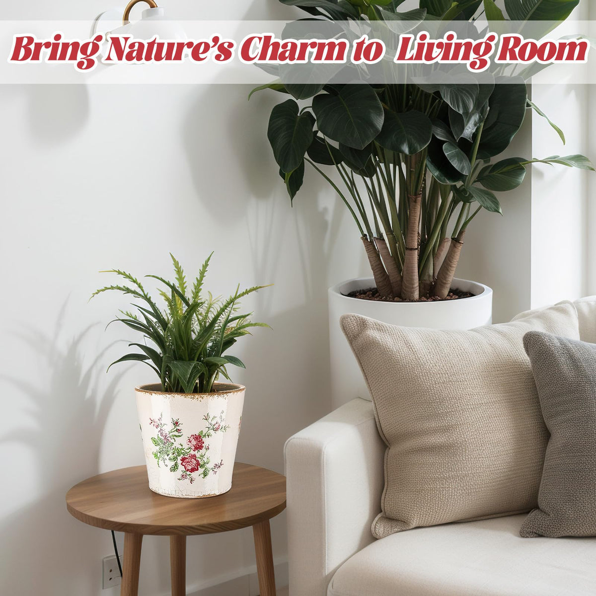 Beeveer pink-beige rose planter adds timeless charm to any home.
