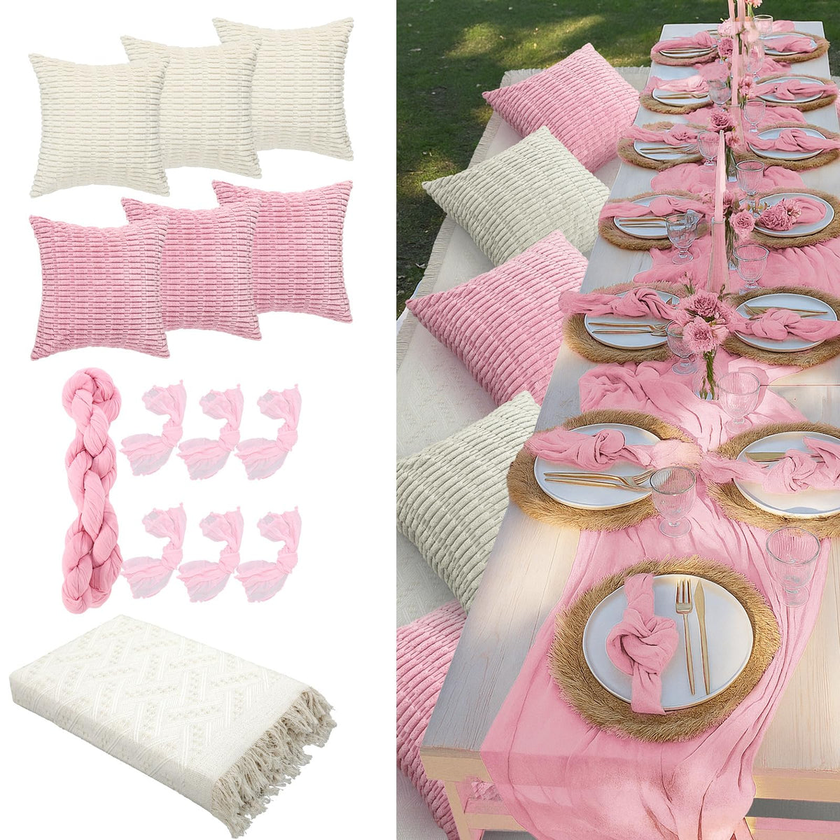Beeveer pink boho table runner enhances outdoor tables with vintage charm
