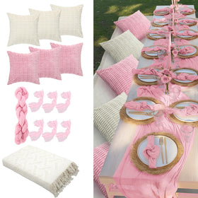 Beeveer pink boho table runner enhances outdoor tables with vintage charm