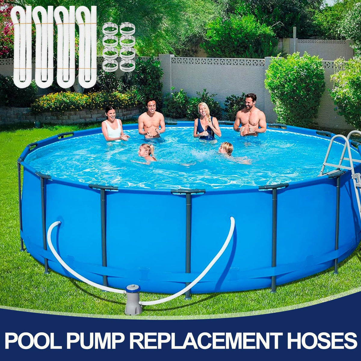 BEFANS pool hose installation showing easy clamp-secured connections.