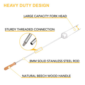 Begatter 8mm stainless steel roasting tines ready to skewer multiple items.