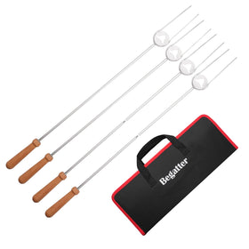 Begatter heavy-duty roasting sticks assembly for quick setup over a campfire.