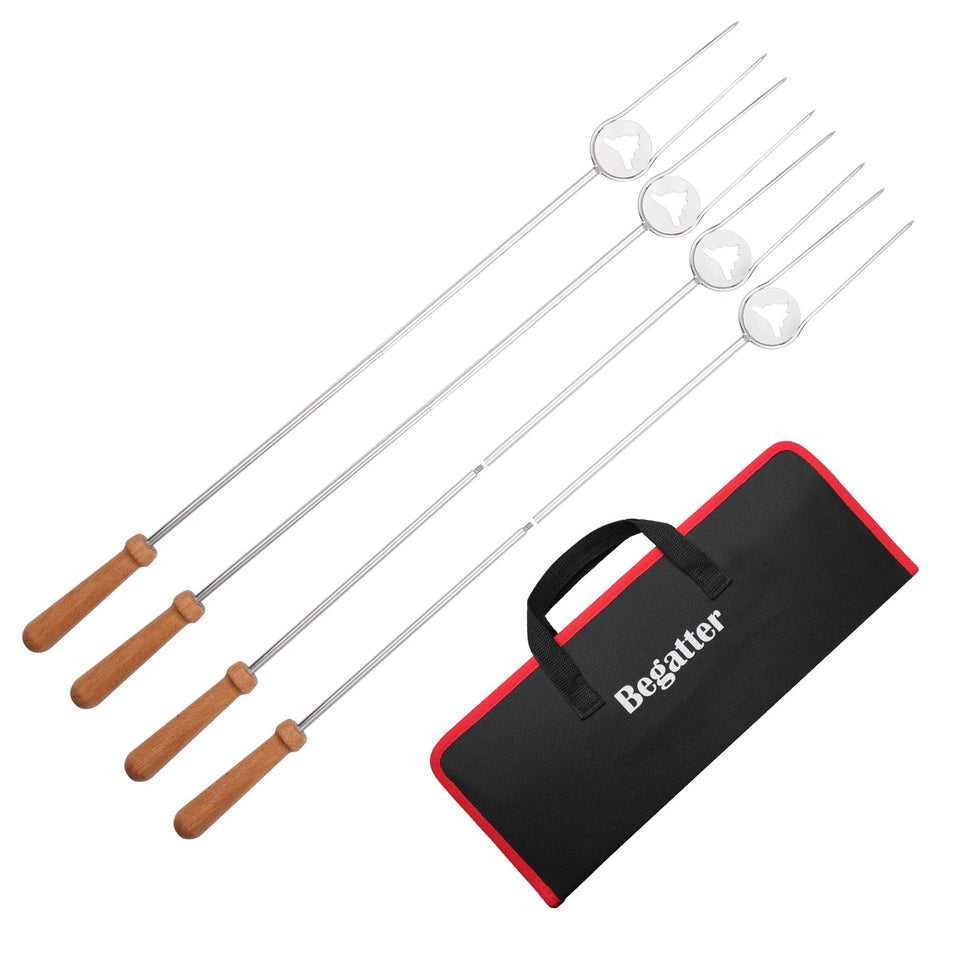 Begatter heavy-duty roasting sticks assembly for quick setup over a campfire.