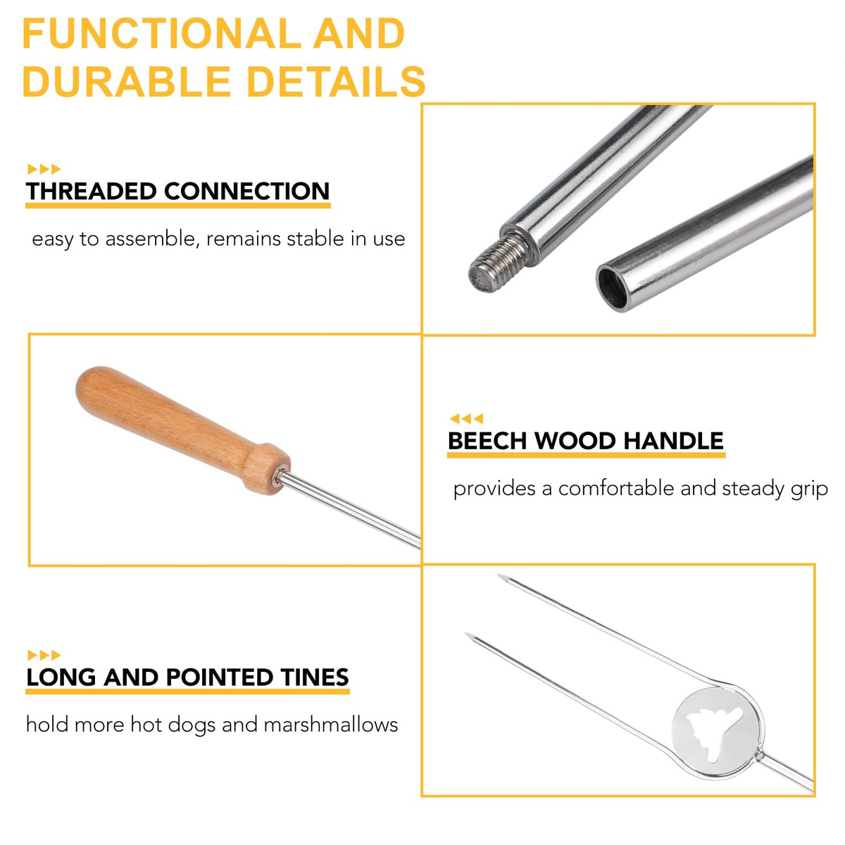 Begatter two-tine skewers allow quick, even toasting of multiple items