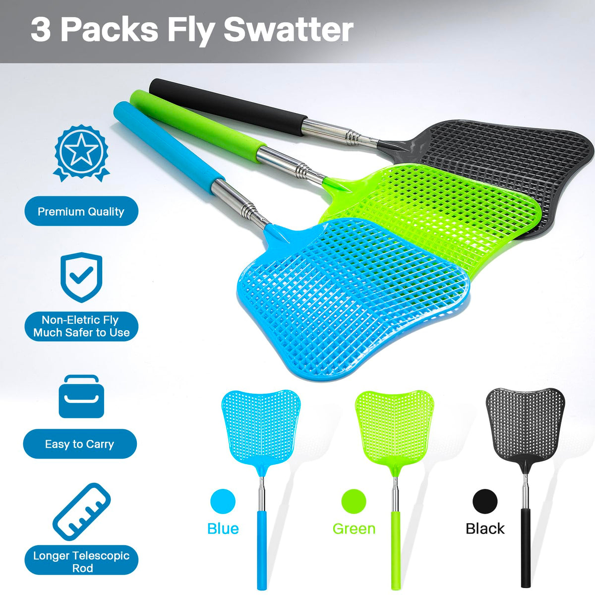 Begonia fly swatter with non-slip PVC handle ensures secure grip during use.
