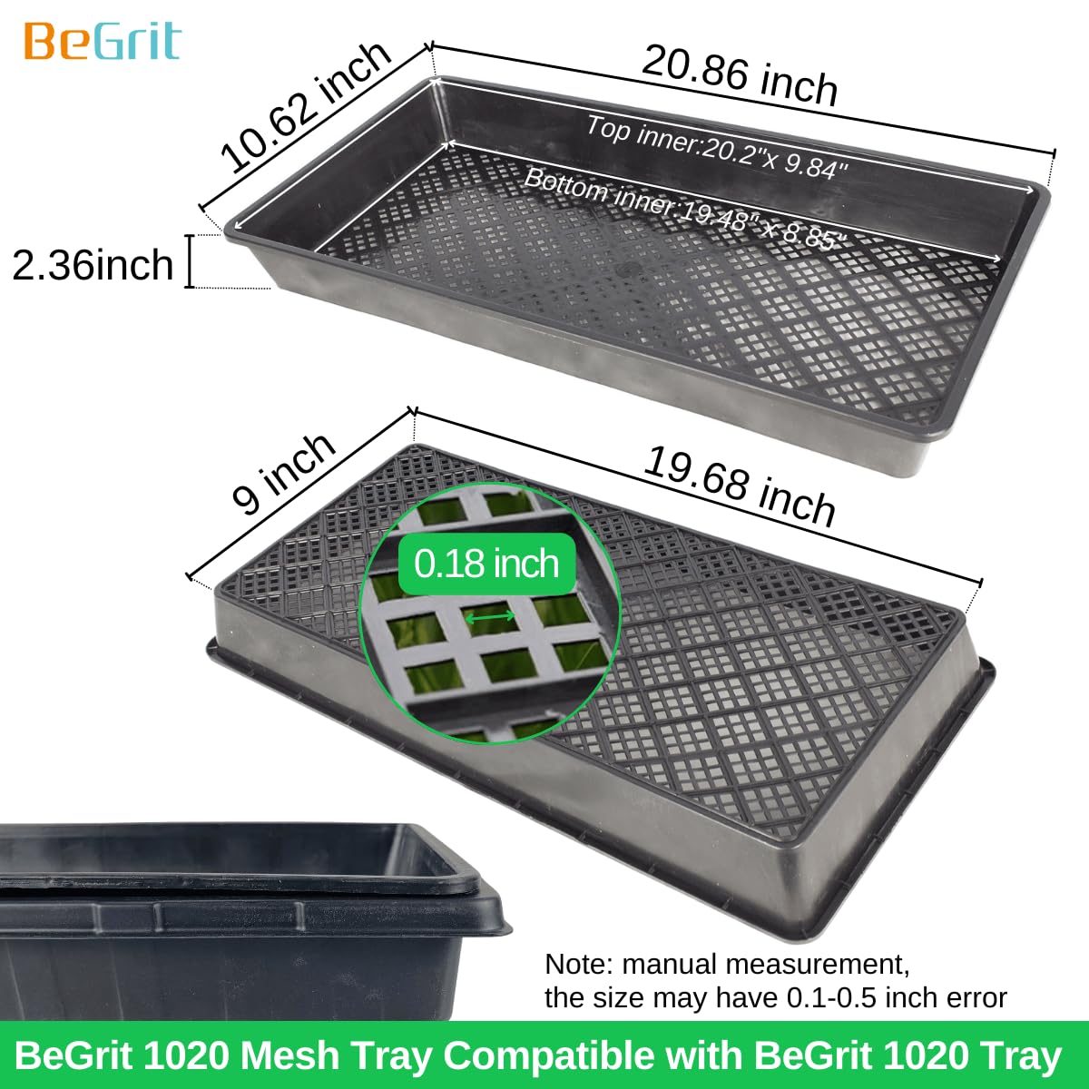BeGrit heavy-duty-edge tray supports damp soil without bending.