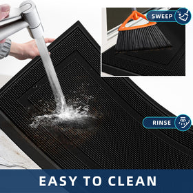 BEHERO waterproof garage doormat withstands rain and grime outside.