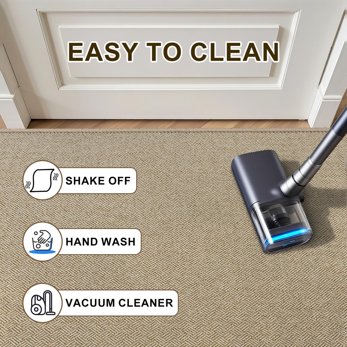 BEISIFLOOR easy-clean entry mat simplifies upkeep with vacuuming or washing.