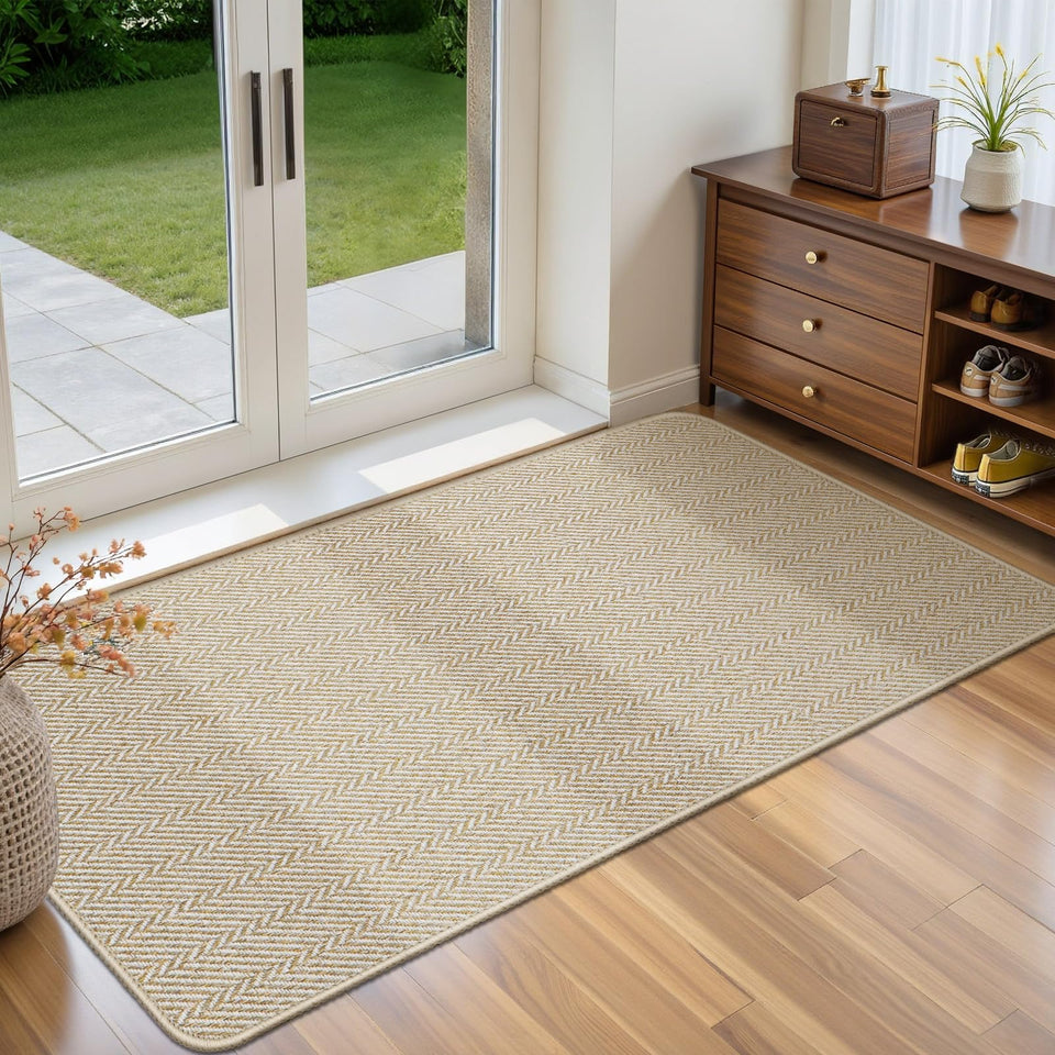 BEISIFLOOR Ultra Thin Door Mat 24x47 Beige blends with entryways while trapping dirt.