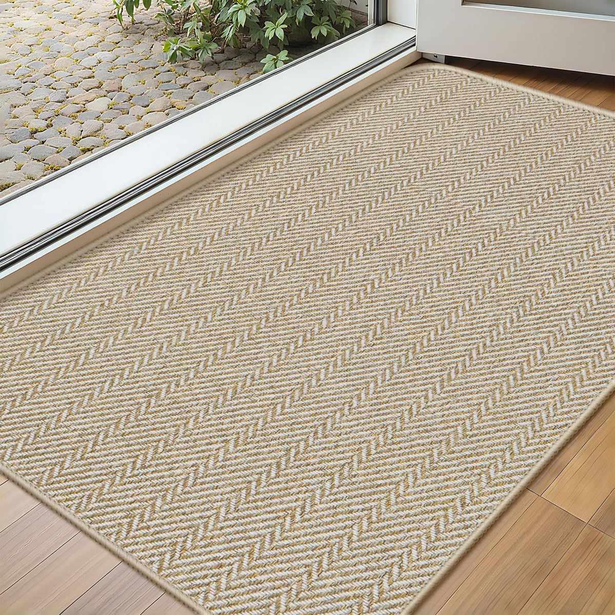 BEISIFLOOR ultra-thin door mat with herringbone weave traps dirt at the entry