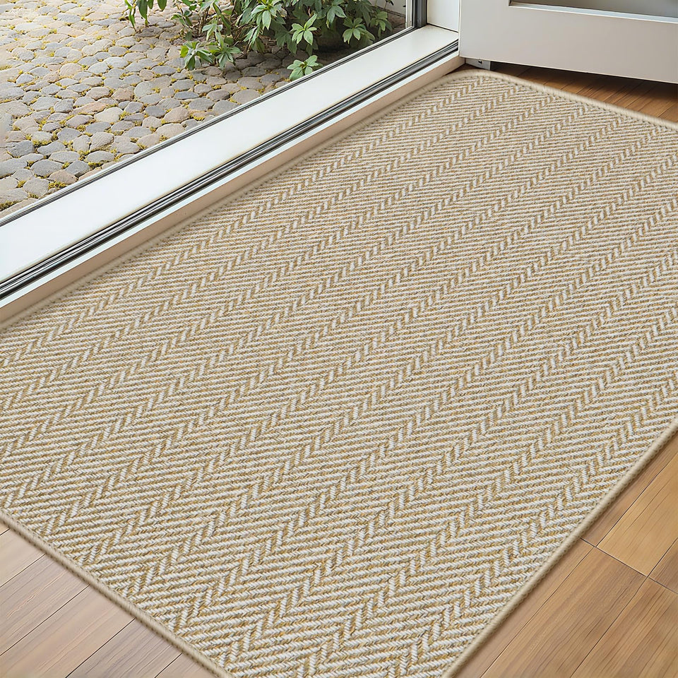 BEISIFLOOR ultra-thin door mat with herringbone weave traps dirt at the entry