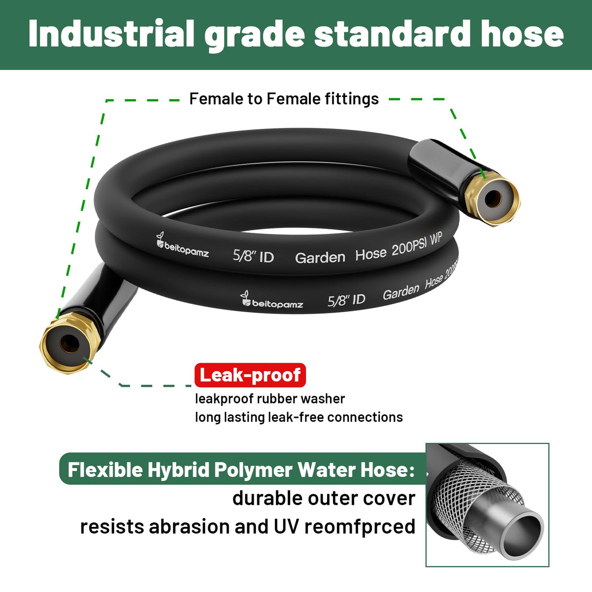 Beitopamz 5/8in female-to-female connector ensures a secure leak-free seal.