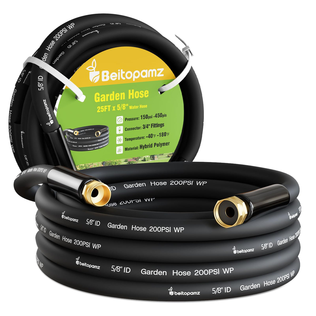 Beitopamz garden hose 25ft length for versatile watering tasks.