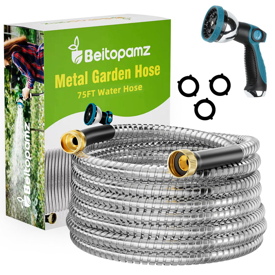 Beitopamz garden hose 75ft stainless steel for durable outdoor watering.