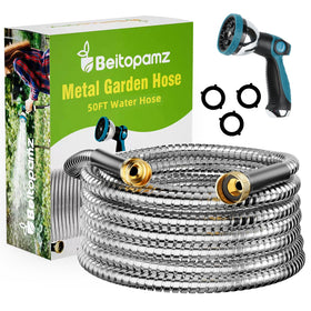 Beitopamz stainless-steel 50ft hose for durable long-reach watering