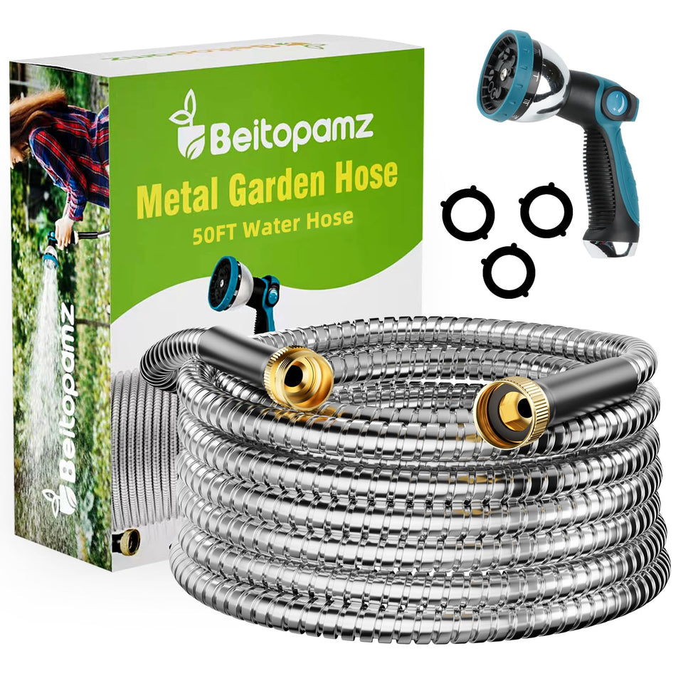 Beitopamz stainless-steel 50ft hose for durable long-reach watering