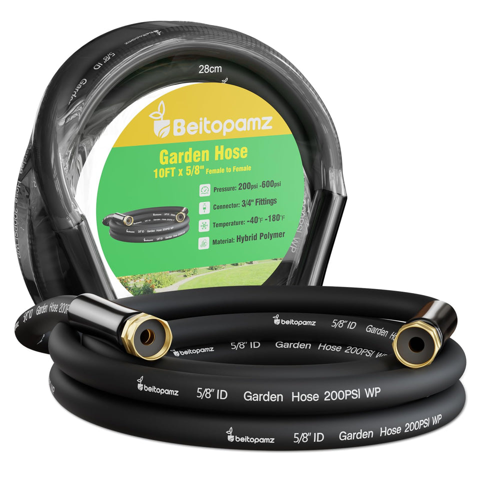 Beitopamz short garden hose 10ft shows compact storage and easy coiling for small spaces.