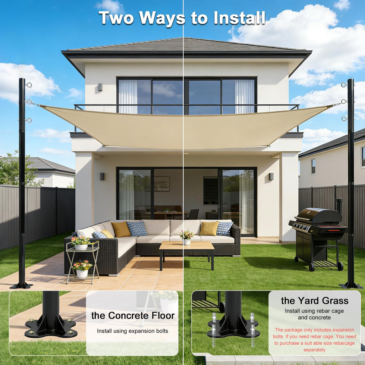 Beizelte concrete installation uses expansion bolts for secure mounting.