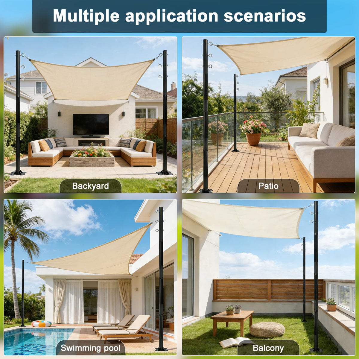 Beizelte heavy-duty metal poles provide stable outdoor shade for yards.