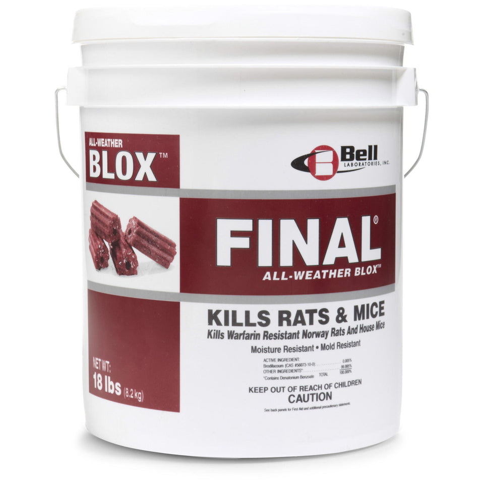 Bell Laboratories Final Blox bait block close-up for tamper-resistant rodent control