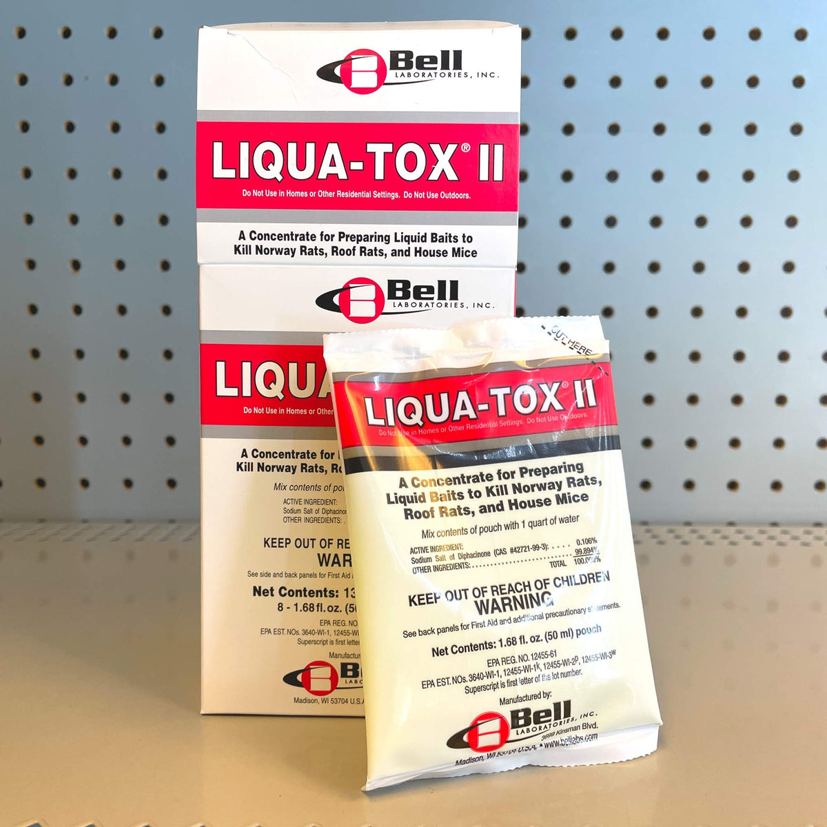 Liquatox contents close-up showing clear liquid in a single pouch for portion control.