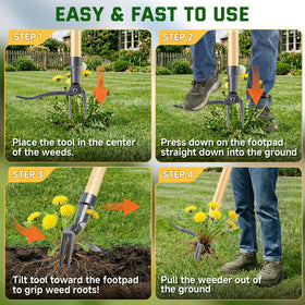 BellaJoyz heavy-duty weeder with long handle reduces bending and effort