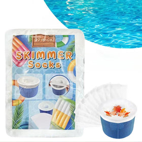 Bellar pool skimmer socks with ultra fine mesh catching leaves and debris for clearer water.